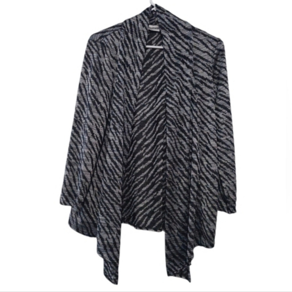 Chicos Silver Black Zebra Cardigan Womans Size 0  XS Glam Drape Metallic